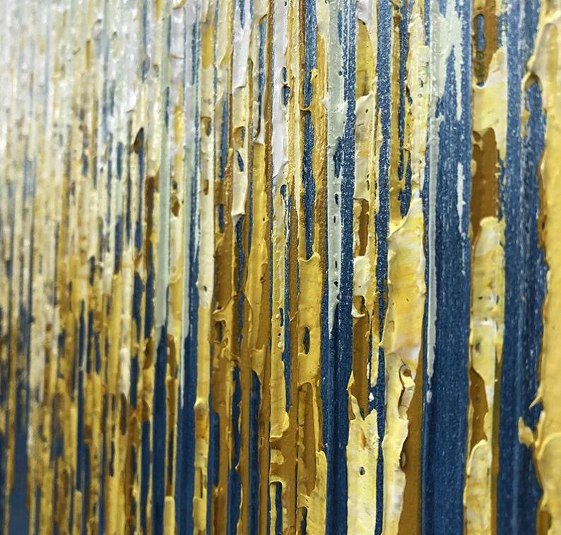 Blue Golden Rainwater décoration murale texture détail Peintures à l'huile